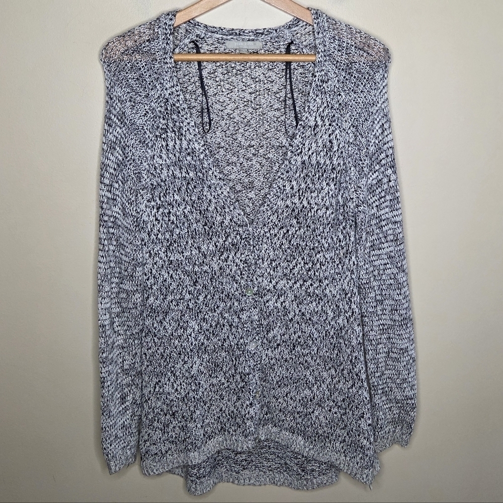 Joan Vass | Marled Gray V-neck Button Front Cardigan Sweater Size Small